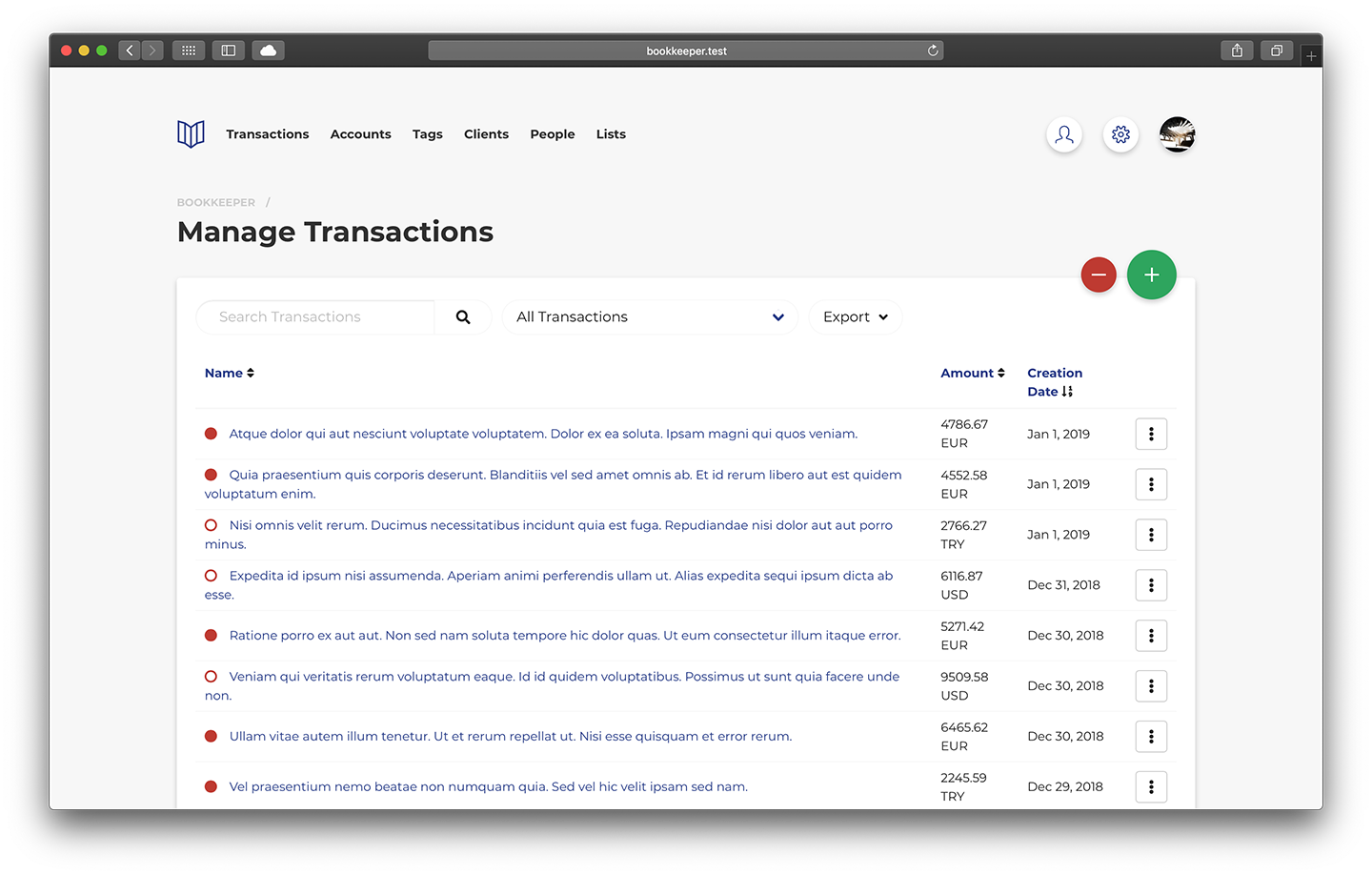 Transactions List