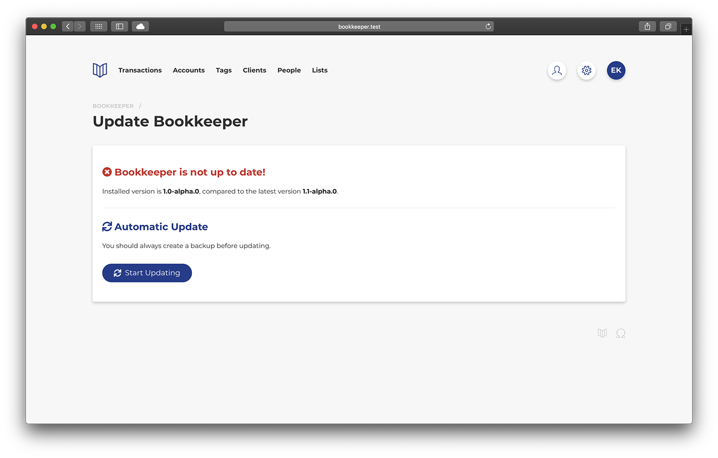 Update Bookkeeper